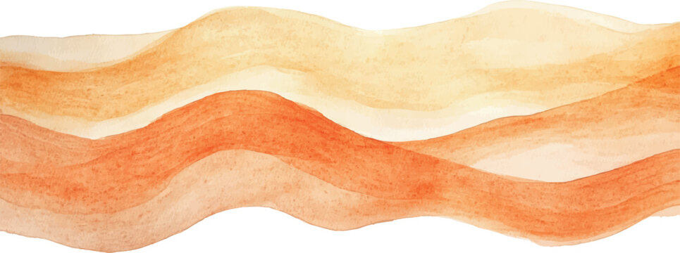 Warm ochre and terracotta watercolor texture on paper. A minimalist series of wavy lines