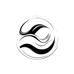 Abstract Monochrome Wave Design: Circular Minimalist Vector Graphic