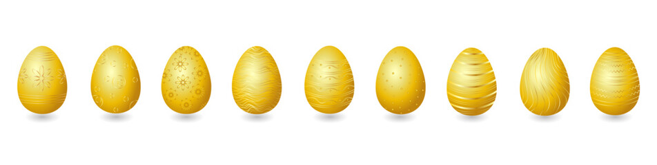 Set of golden Easter eggs