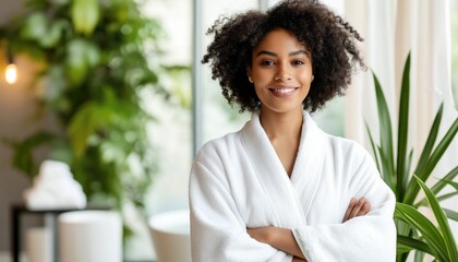 Wellness Woman Relaxing in Modern Bathroom Spa at Home