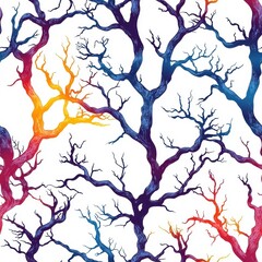Fototapeta premium Colorful seamless pattern of dead trees, isolate on a white background, creating a lively and appealing design.
