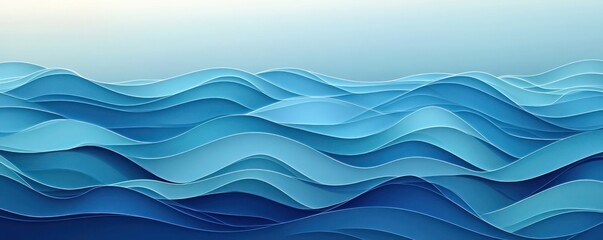 Abstract Wave Motifs in Geometric Panels with Ocean Blue Gradients