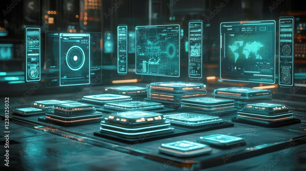 Poster futuristic technology interface: global network visualization. a captivating cyberpunk-style digital