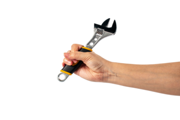 A wrench and hand isolated on transparent background. 