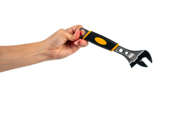 A wrench and hand isolated on transparent background. 