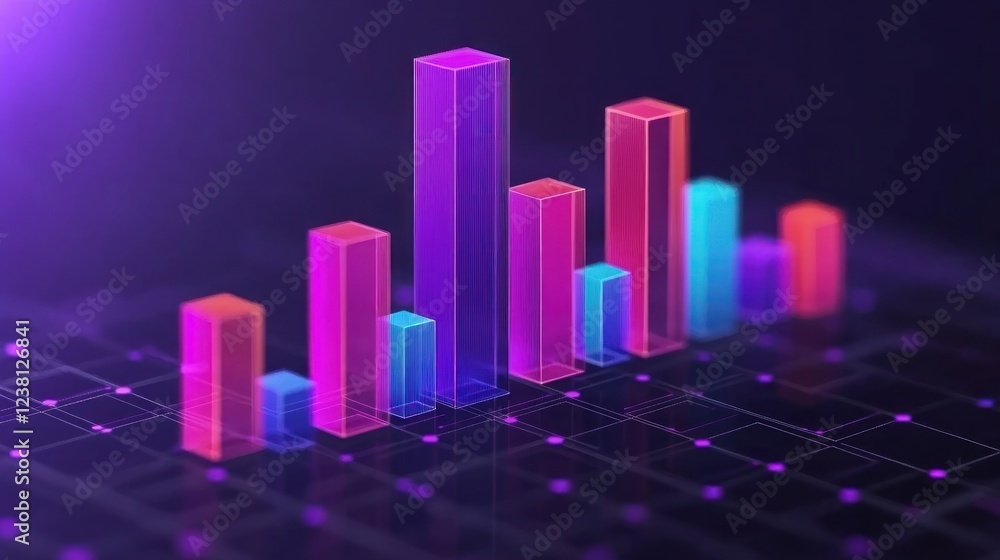 Aufkleber Abstract Digital Graph with Neon Bars and Futuristic Background for Data Visualization and Analysis Concept