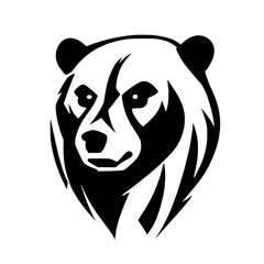 Majestic Bear Head: Black and White Vector Graphic