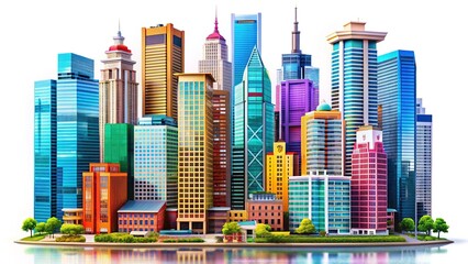 Obraz premium AI-generated photos: Isolated city buildings on white.