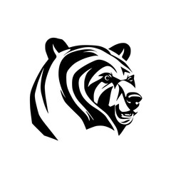 Majestic Grizzly Bear Head: A Black and White Vector Portrait of a Wild Predator