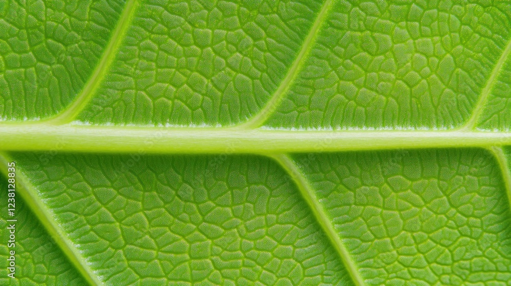Poster Fresh Green Leaf with Intricate Vein Patterns Highlighting Nature's Unique Texture and Vibrant Color