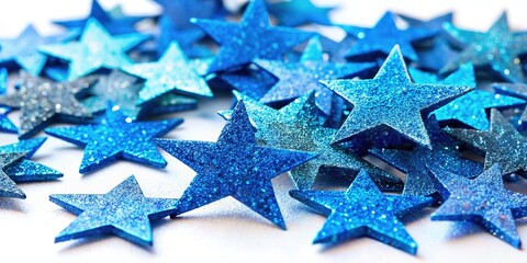 Obraz premium Blue Glitter Stars on White Background for Father's Day