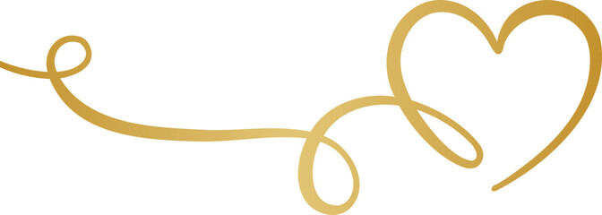 Elegant gold heart flourish linear vector illustration, decorative border design