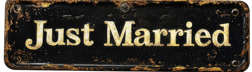 Just married sign rustic wedding decor transparent background celebratory event close-up view romantic concept
