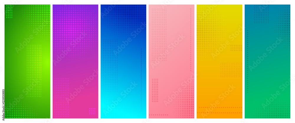 Poster set of abstract gradient geometric backgrounds with dots