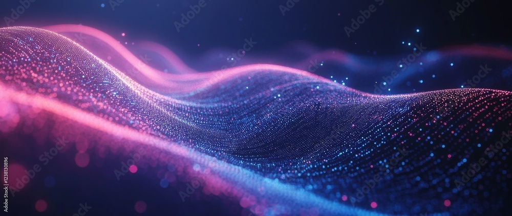 Wall mural abstract background with a wavy blue and purple gradient, a digital wave pattern of dots and lines.