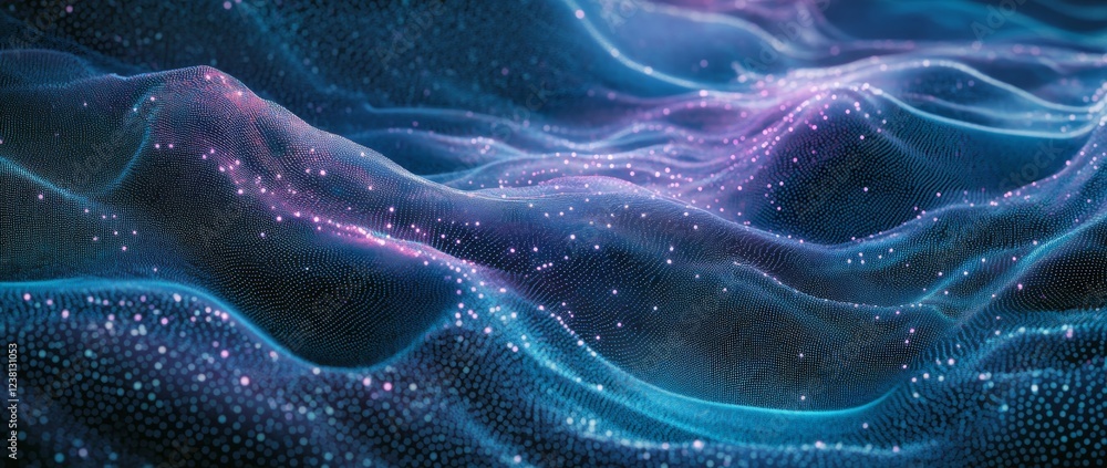 Wall mural abstract background with a wavy blue and purple gradient, a digital wave pattern of dots and lines.