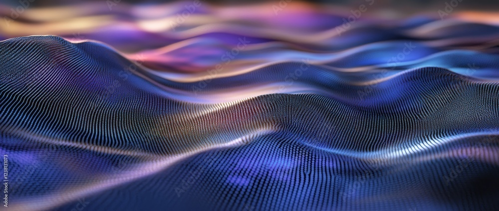 Wall mural abstract background with a wavy blue and purple gradient, a digital wave pattern of dots and lines.