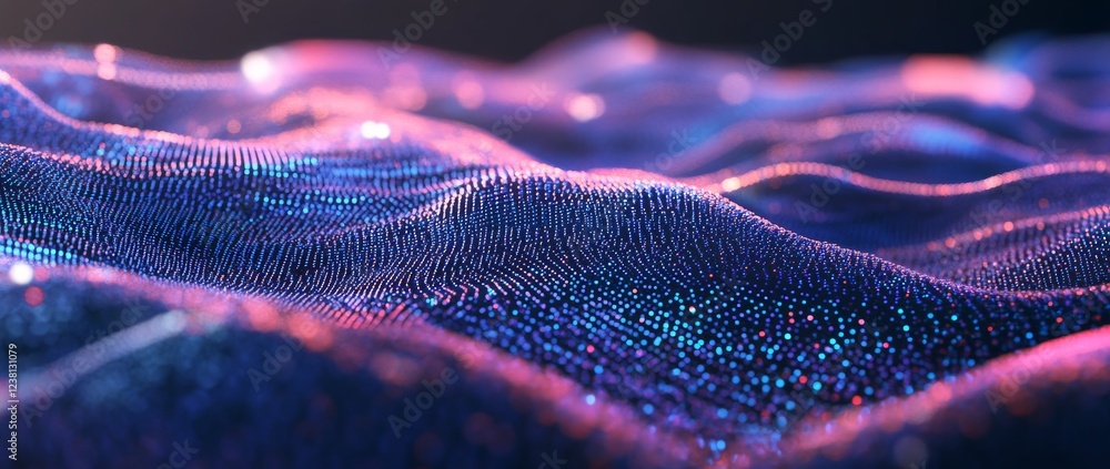 Wall mural abstract background with a wavy blue and purple gradient, a digital wave pattern of dots and lines.