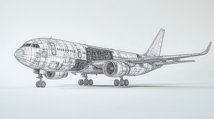 Un aviÃ³n comercial visto de frente con su estructura detallada, motores laterales y cockpit nÃ­tidamente definido sobre fondo transparente