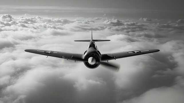 Vista superior de un F4U Corsair en vuelo, mostrando su envergadura y el caracter&Atilde;&shy;stico dise&Atilde;&plusmn;o de sus alas dobladas sobre un fondo de nubes blancas