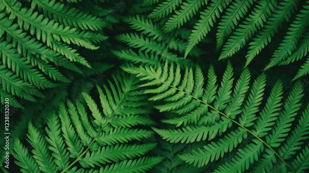 Poster Lush Green Fern Leaves with Intricate Patterns Set Against a Dark Background Ideal for Nature and Botanical Designs