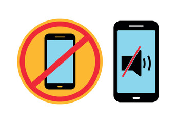 No Cell Phones and Silent Mode Icon - Red Prohibition Sign
