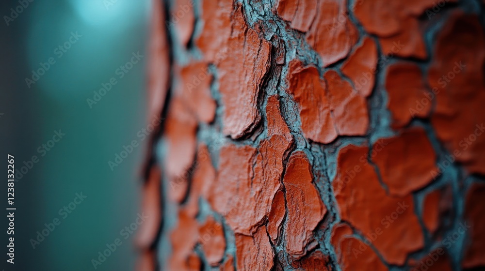 Leinwandbilder intricate close-up of textured bark on tree trunk with vivid orange and blue tones in nature setting
