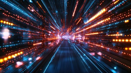 Abstract Digital Tunnel of Light and Data Streams