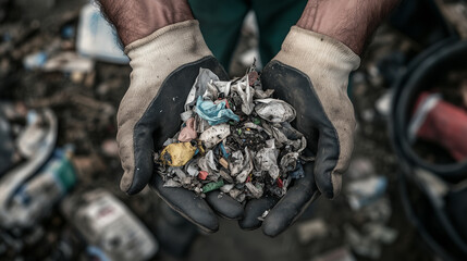 volunteer holds plastic waste in hands, feeling hopeful for cleaner future