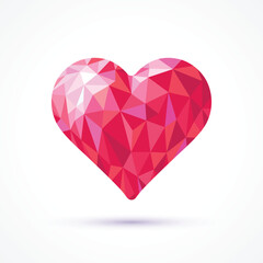 Polygonal red heart isolate on white background.