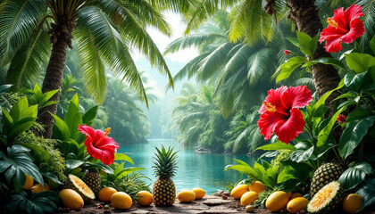 Fototapeta premium tropical garden with palm trees