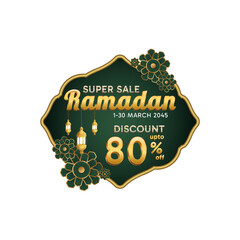Ramadan islamic label, tags or emblem, lantern, decoration, moon, element for banner, flyer, voucher, brochure, digital marketing, and promotion. Holiday festive premium label vector illustration