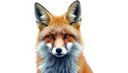Close up red fox isolated on white