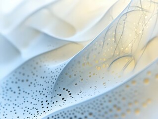 Delicate folds of translucent fabric illuminated by soft light create ethereal patterns