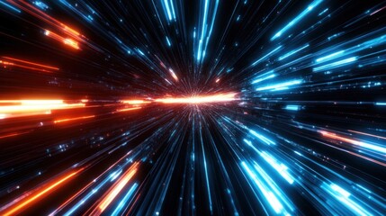 Hyperspace Tunnel: Blue and Orange Light Streaks