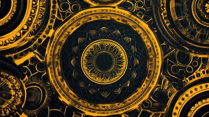 Fototapeta premium Intricate Circular Geometric Patterns with Yellow and Black Contrast