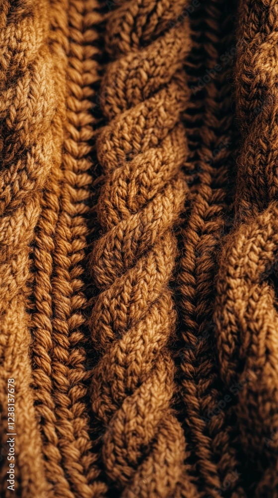 Poster textured brown knit fabric with intricate twisted pattern design