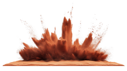 Powerful sand explosion rising from ground with transparent background