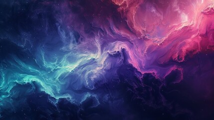 Obraz premium Vibrant deep space science fiction wallpaper featuring colorful cosmic waves, nebula clouds, and distant galaxies in a stunning universe background