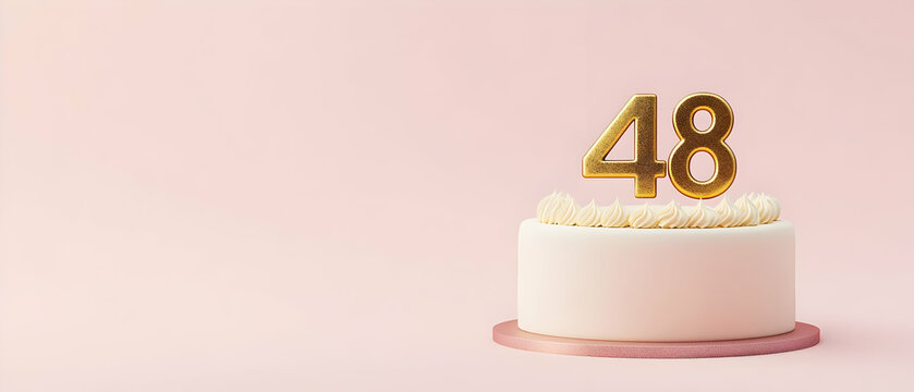 Happy Birthday 48th with gold letters on a light pink background