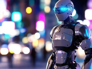 Fototapeta premium A robotic police officer patrolling the city.