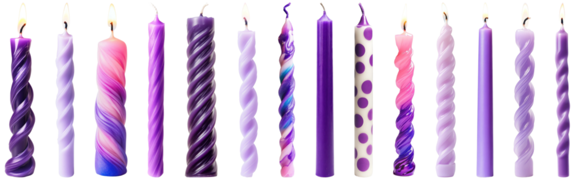 PNG Vibrant purple decorative candles, element set on transparent background - Powered by Adobe