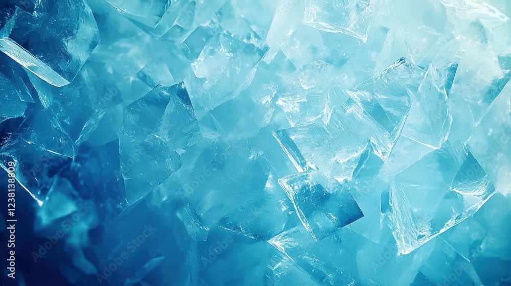 Poster crystal blue ice fragment background for textured design use