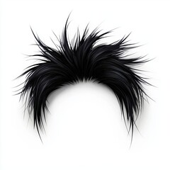 Fototapeta premium of Short spiky black hair strands with a gelled look, centered on a clean white background