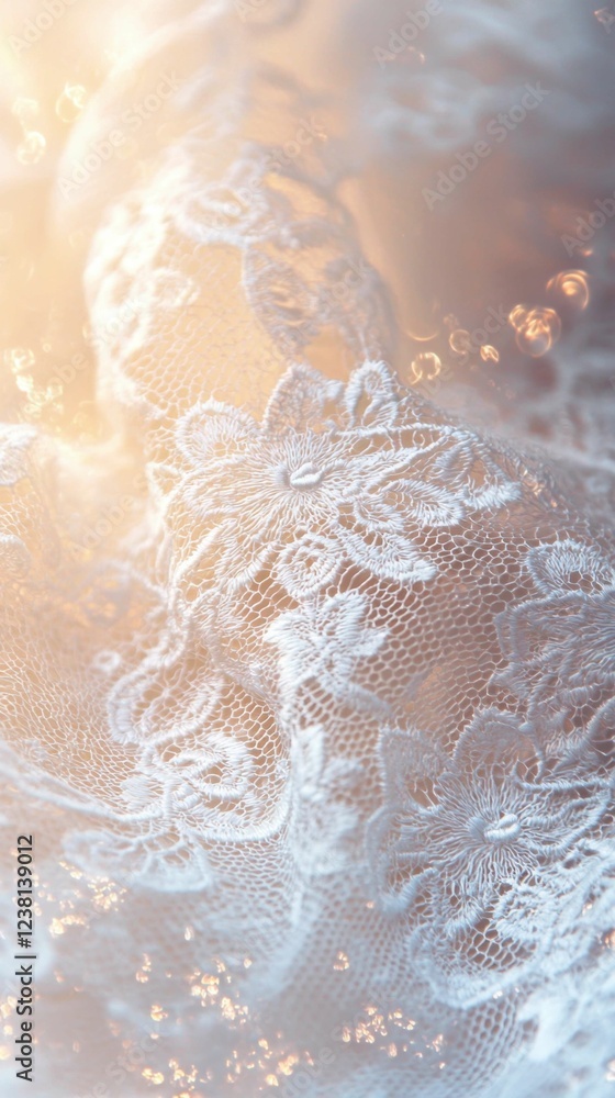 Poster delicate lace fabric texture with soft light and bokeh effect