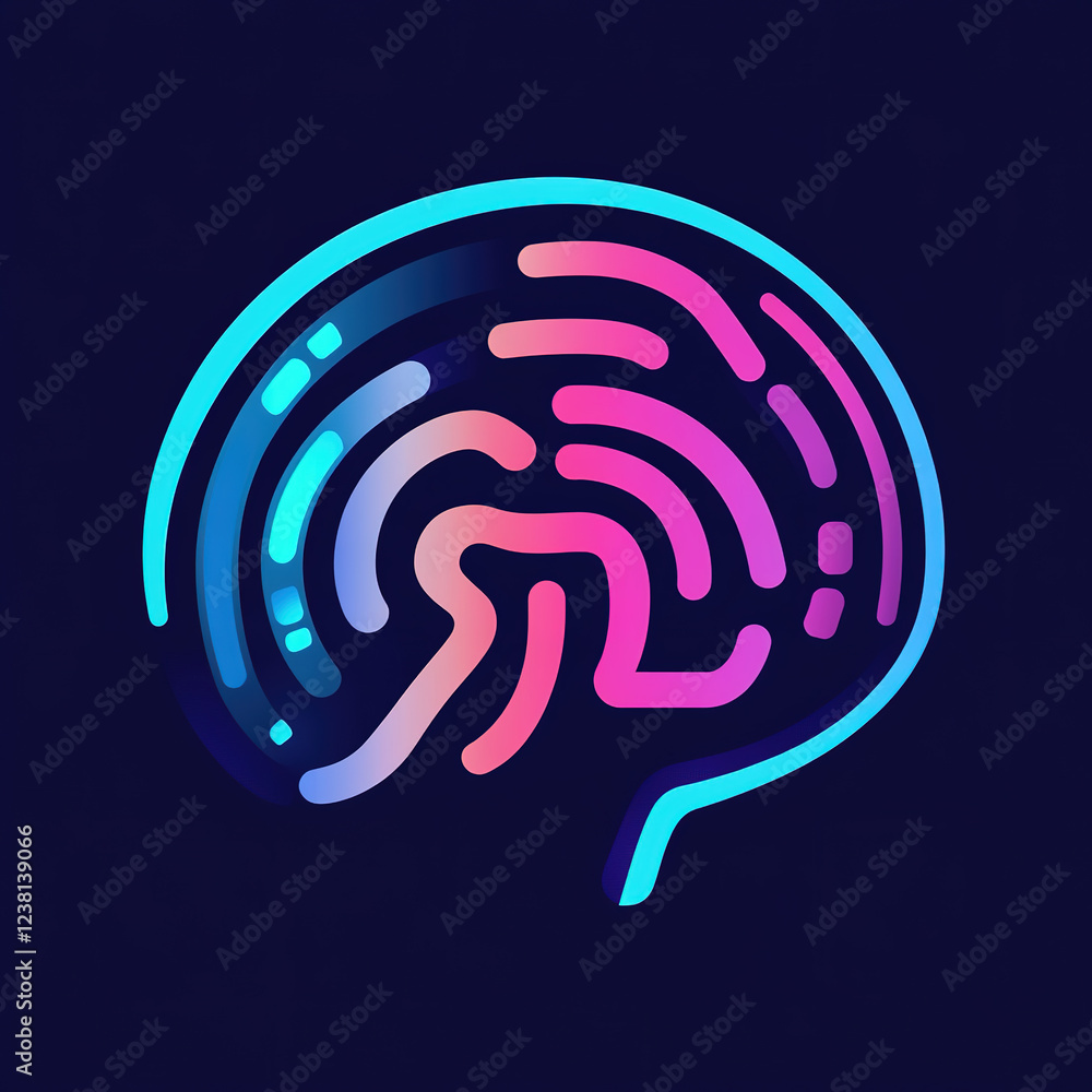 Poster colorful digital brain illustration with interconnected lines representing neural activity and cogni