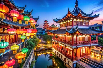 Obraz premium Nanjing Confucius Temple Night View - High Depth of Field AI Photo, Stunning, Realistic