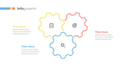 Vector thin line infographic elements design with gears parts. Can be used for business process 3 steps, options. 