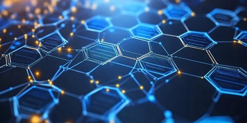 Obraz premium Glowing Interconnected Hexagons Futuristic Technology Illustration with Abstract Blue Design
