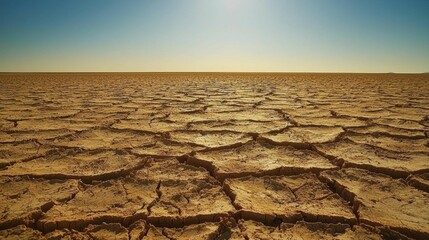Cracked Dry Land Landscape Under Bright Blue Sky and Sunlight
